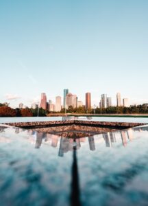 The Reflection of the City Skyline on the Houston Police Officer's Memorial